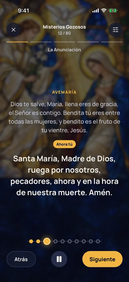 El Rosario en la app: un Avemaría frente al vitral de la Anunciación